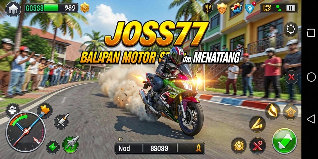 Gameplay seru JOSS777 dengan balapan motor yang menantang.