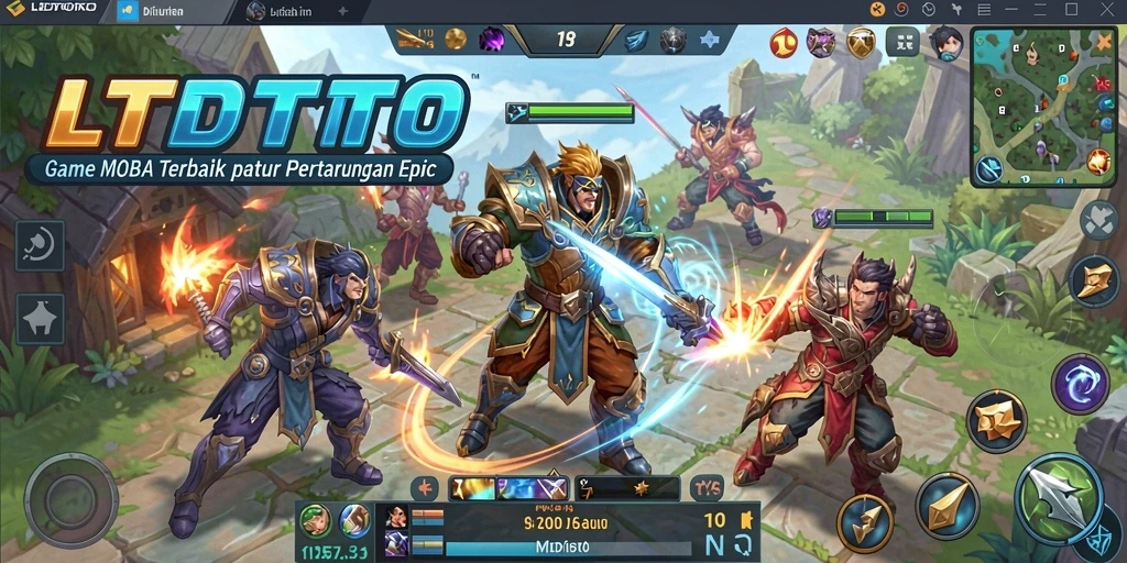 Screenshot gameplay LTDTOTO yang menunjukkan pertarungan tim yang epik.