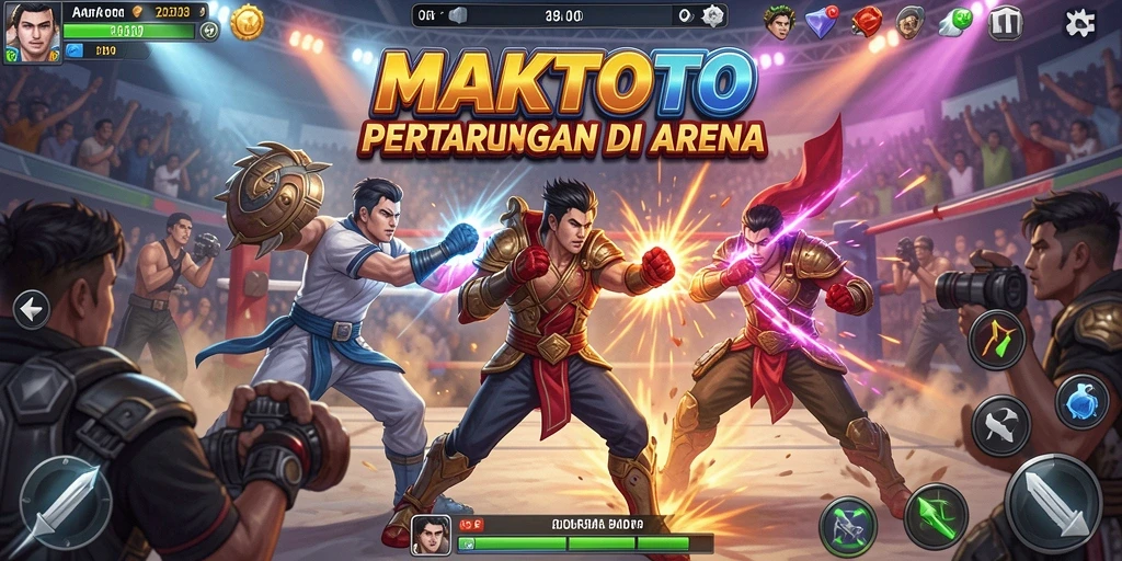 Screenshot utama MAKTOTO menampilkan aksi pertarungan yang intens dan karakter yang dinamis.