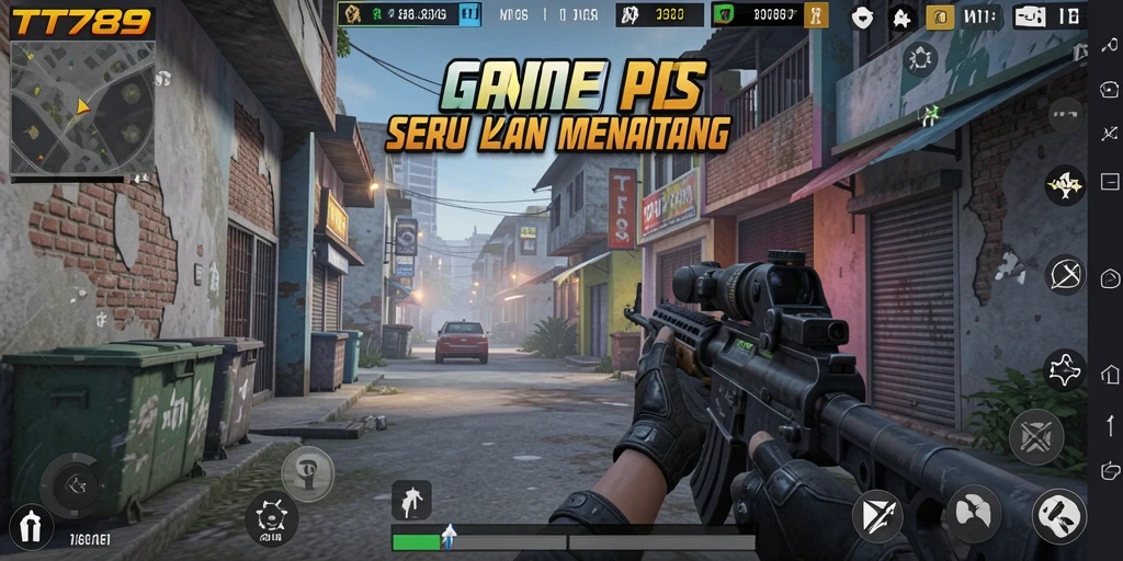 Tangkapan layar utama TT789 menunjukkan aksi gameplay FPS yang intens.